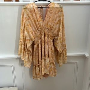 Yellow Bell Sleeved Synched Waist Dress